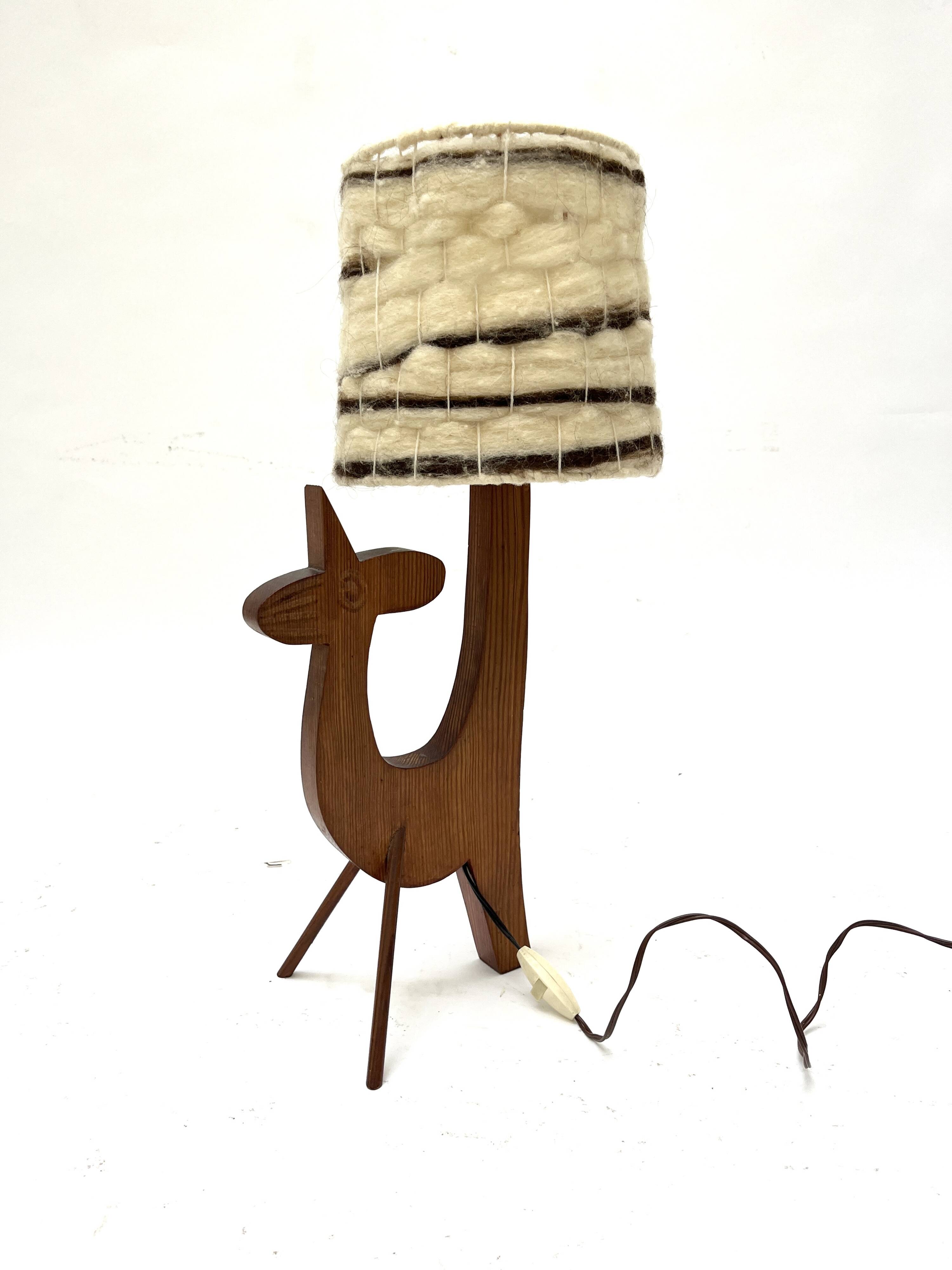 Wooden zoomorphic lampshade with wool lampshades, 70s