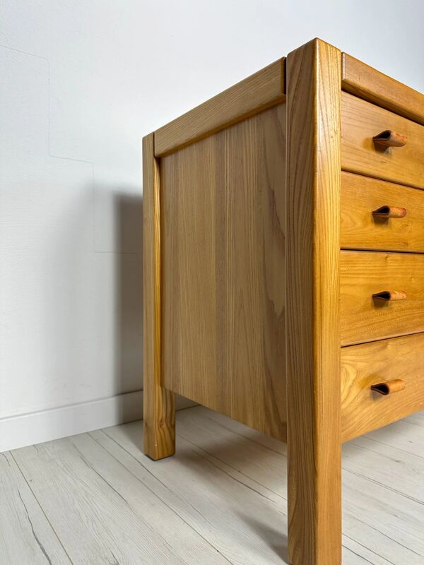 Commode française vintage en orme des années 1960, signée Maison Regain
