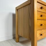 Commode française vintage en orme des années 1960, signée Maison Regain