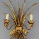 Gilt metal wheat sheaf two-light wall sconce