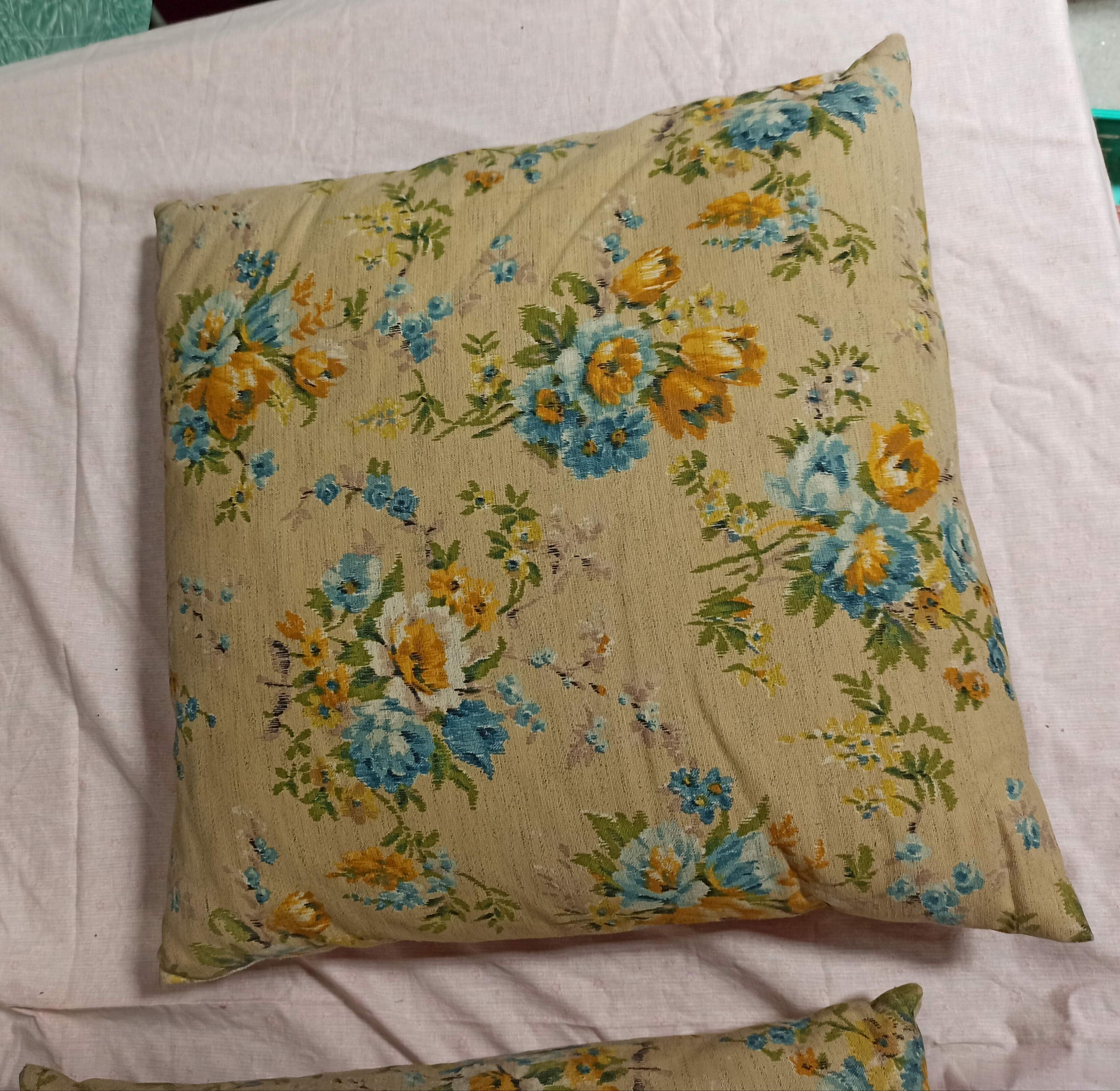 Pair of cushions feather down floral fabric old
