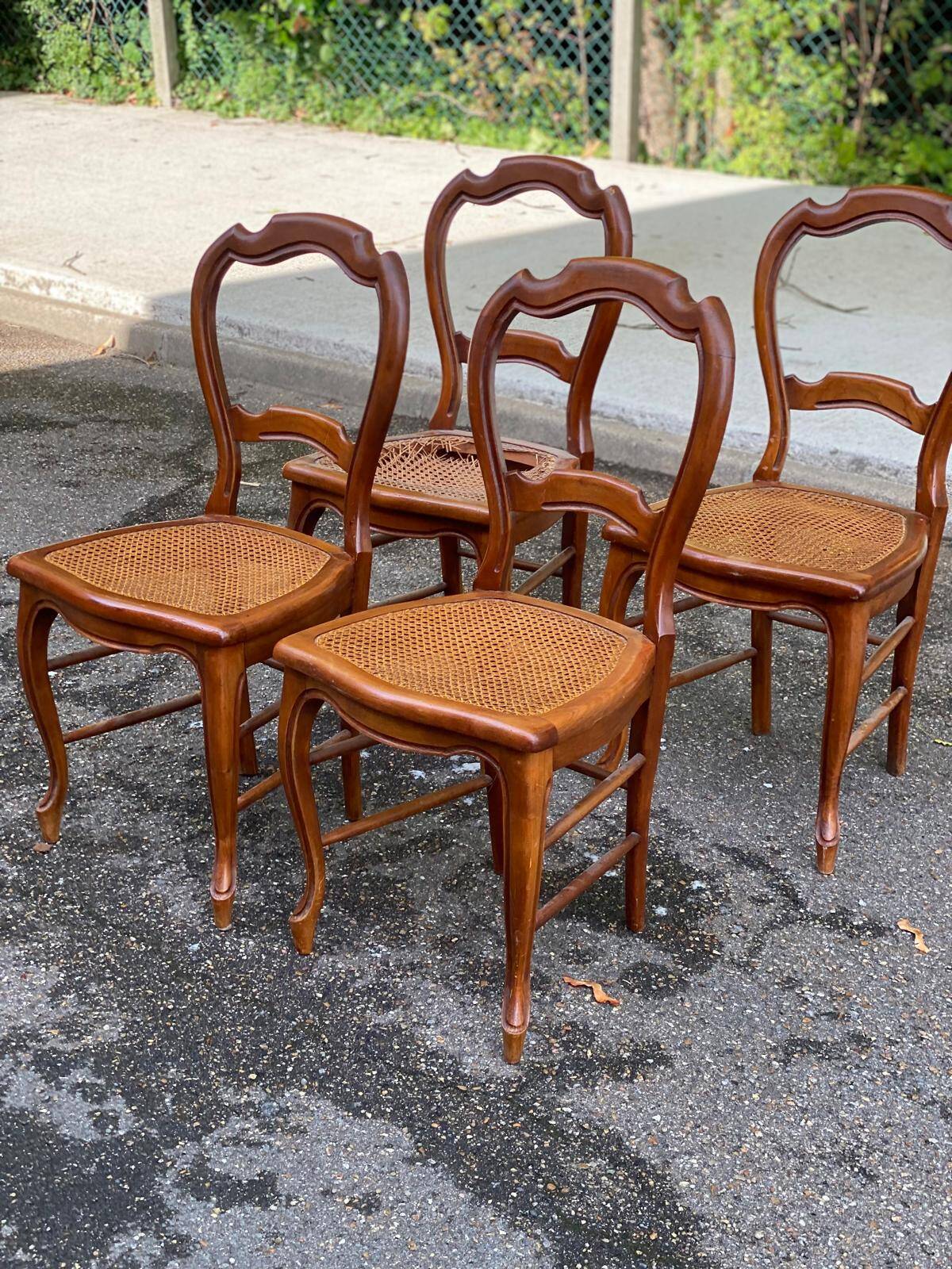 4 Louis Philippe caned dining chairs from the 19th century
