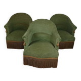 3 fauteuils crapaud en tissu vert