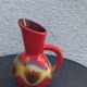 Red and beige glazed ceramic jug, pitcher, carafe, designer and vintage
