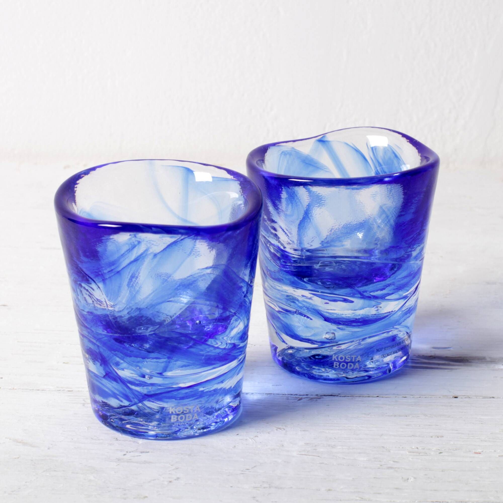 Set of 2 Kosta Boda Blue Shot Glasses 'Mine' by Ulrica Hydman Vallien