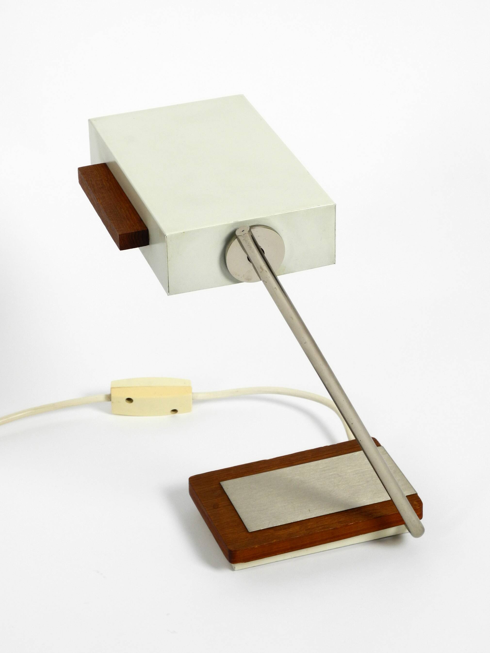 Rare original 1960s Kaiser Leuchten light metal teak table lamp