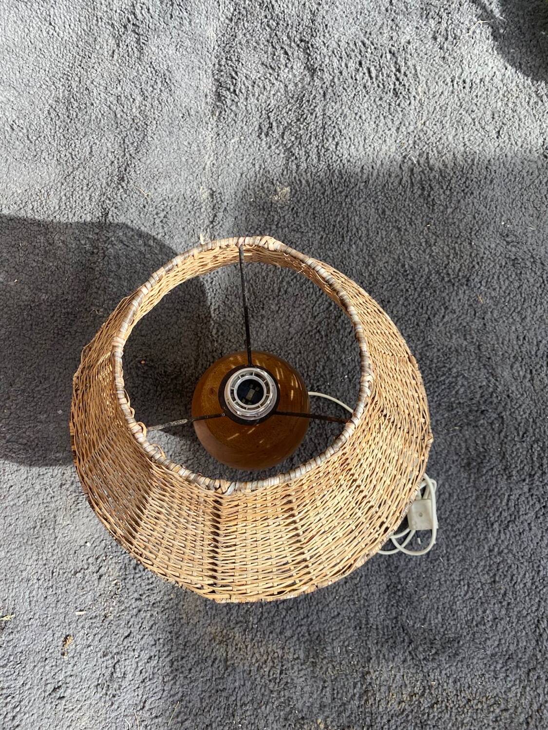 Wooden Lamp with Rattan Lampshade