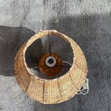 Wooden Lamp with Rattan Lampshade