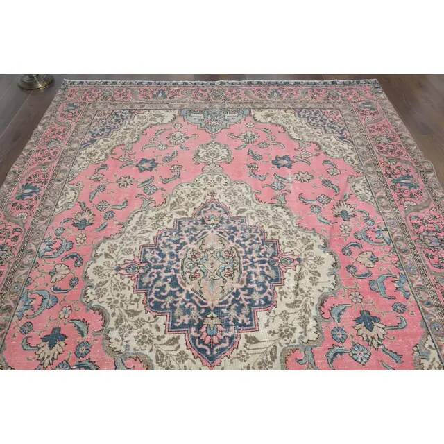 1970s vintage Persian handmade wool cotton pink oversized area rug  223x313
