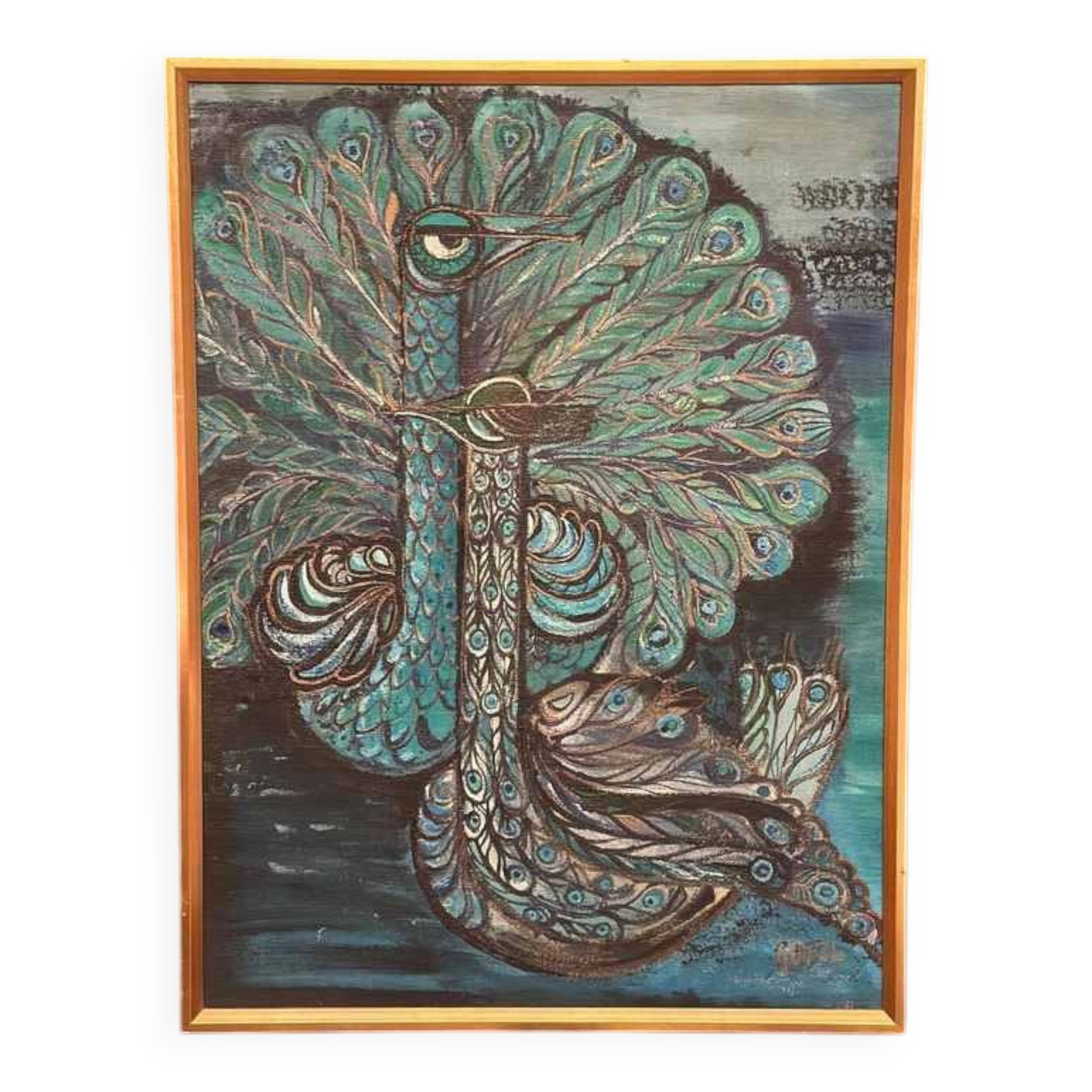 Original X Large European Oil On Canvas – “Peacocks” By Covey/Givell – Dated 1974 – Vintage & Framed