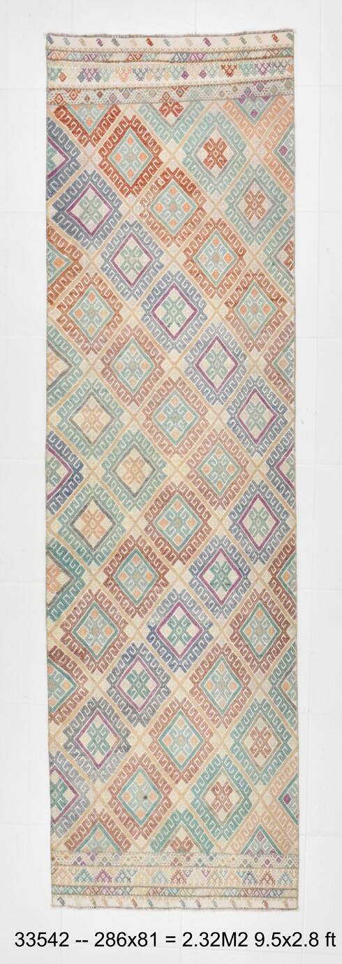 3x9 Soft Pastel Kilim Runner Rug, 81x286Cm