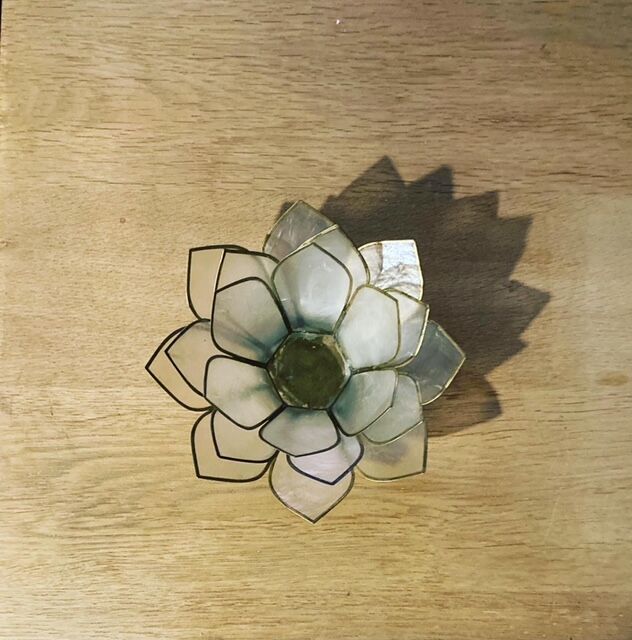 Mother-of-pearl and brass candle holder