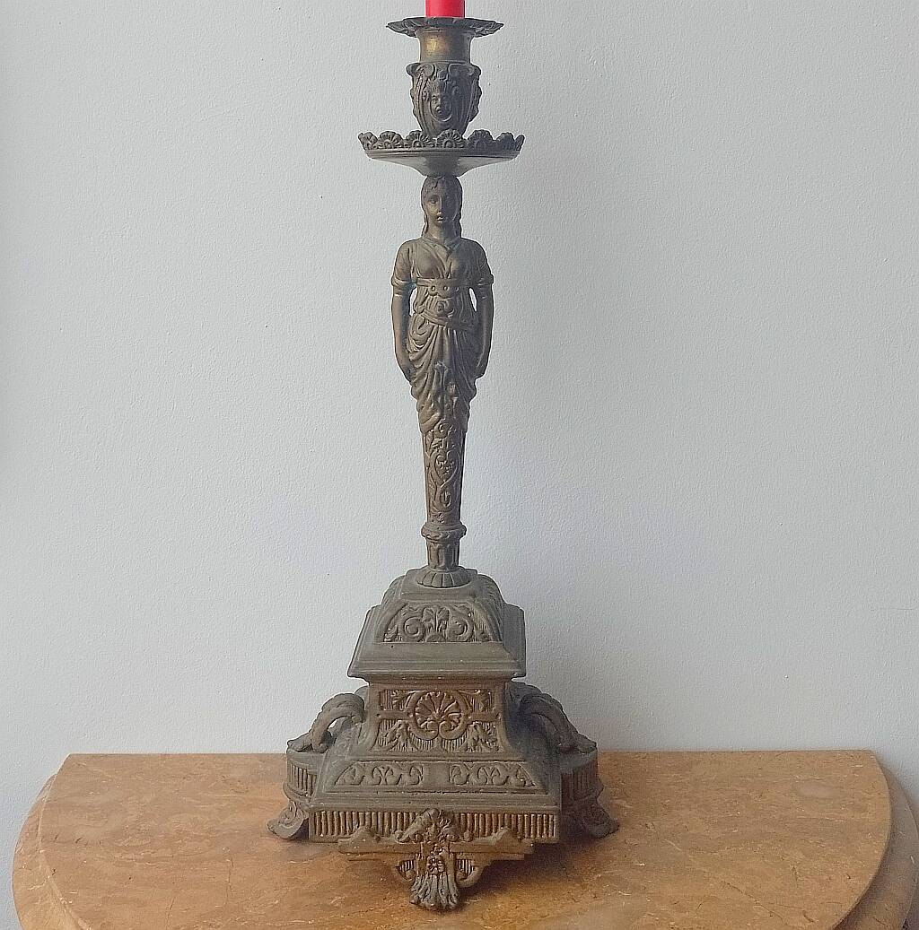 Antique Candlestick  Bronze Vienna Austria Caryatide Greek Ancient 46 cm