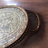 Bronze, brass and embroidery serving tray made in France