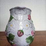 Barbotine pitcher with pastel flower decoration