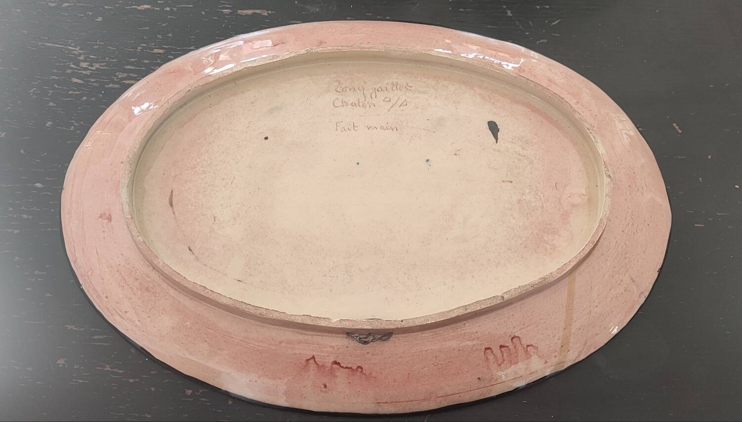 Large enamelled earthenware dish signed Tony Jaillet from the 1950s-60s.