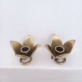 Pair of Solid Brass Tulip Candle Holders – Handcrafted 1970s