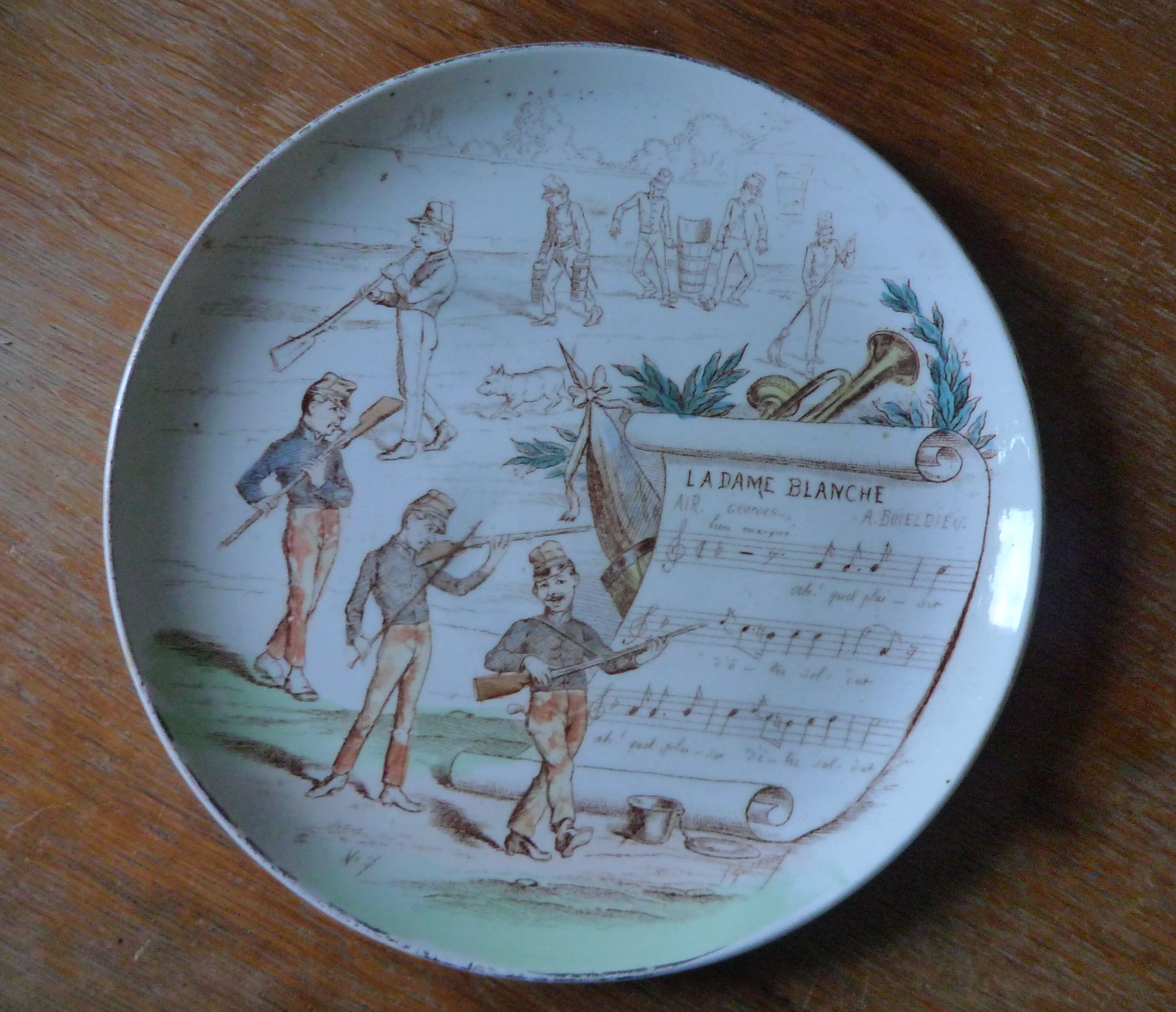 Pair of old plates Terre de Fer / Creil and Montereau, musical subjects