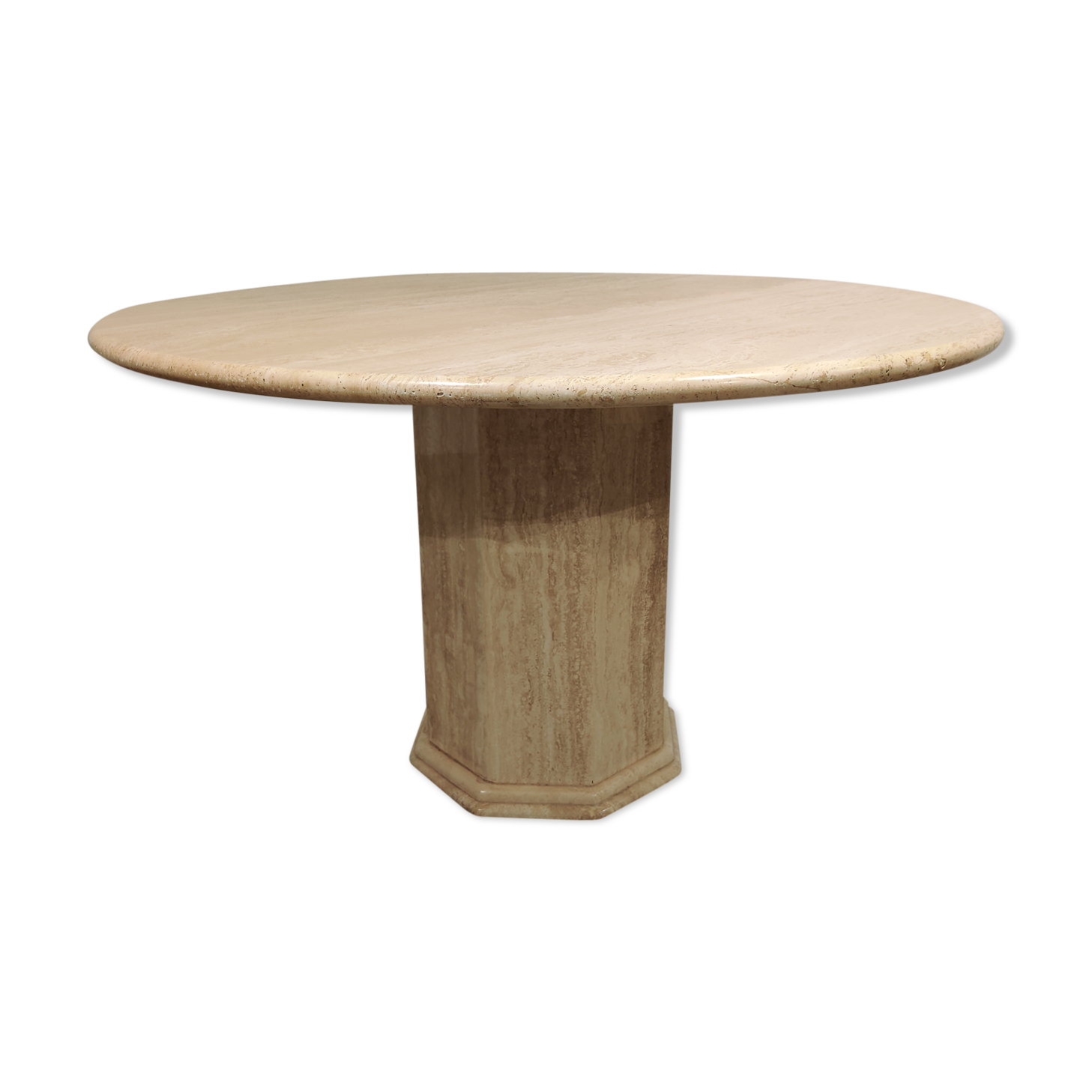 Round italian travertine dining table, 1970s