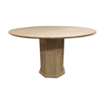 Table à manger italienne de travertin ronde années 1970