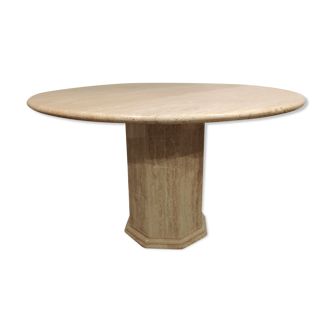 Round italian travertine dining table, 1970s