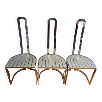 Set of 3 Allmilmö chrome metal dining chairs.