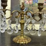 Pair of bronze chandeliers with crystal drops from the 1960s