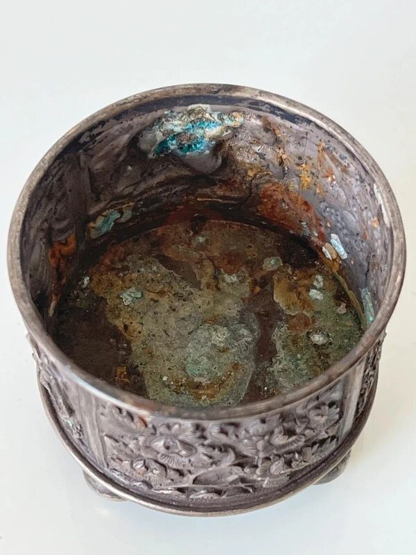 Antique silver-plated metal jewelry box – South Asian crafts – circa 1950