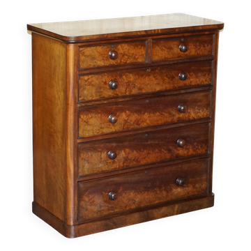 Commode Victorienne en bois flammé avec quatre tiroirs
