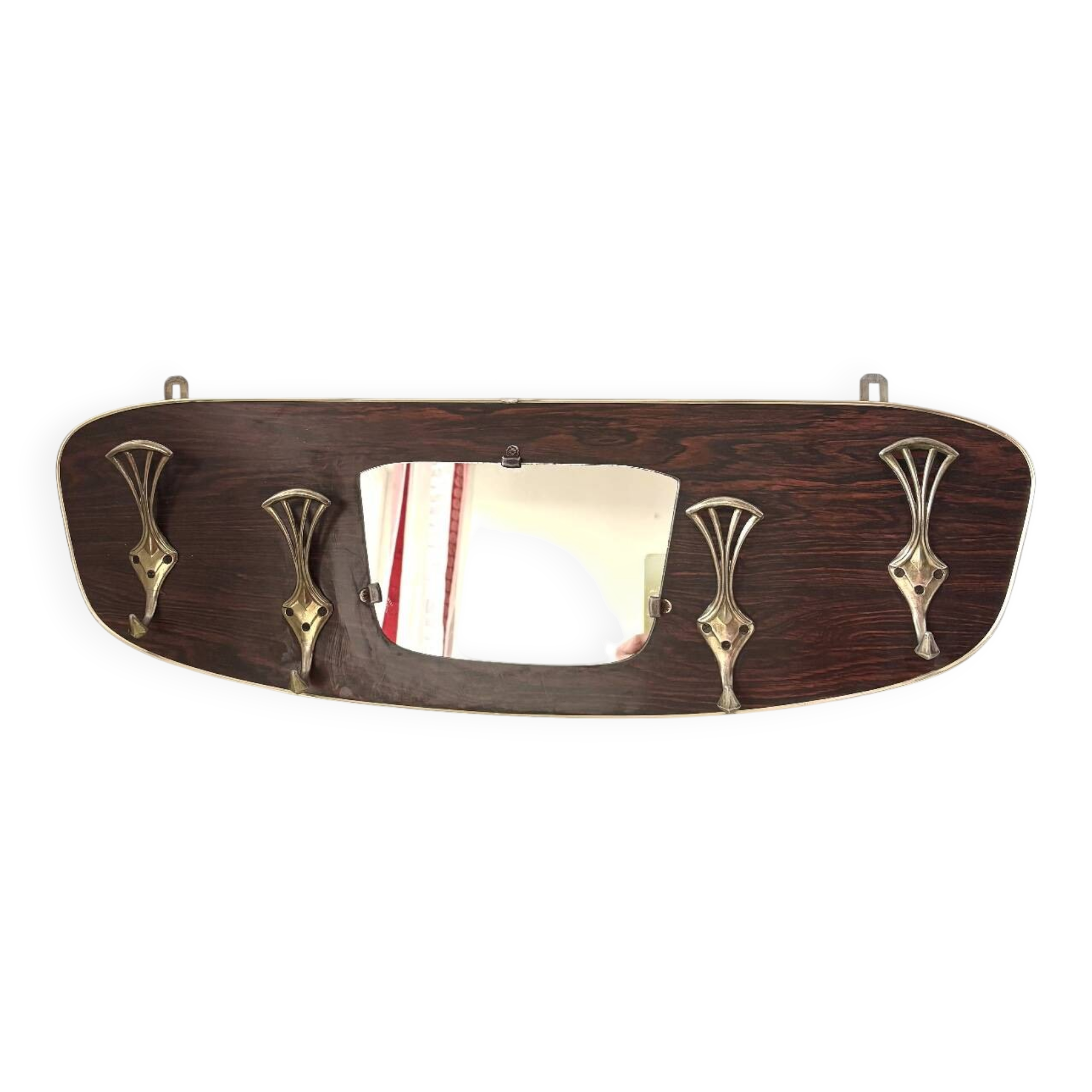 Wood and brass coat rack, 1960