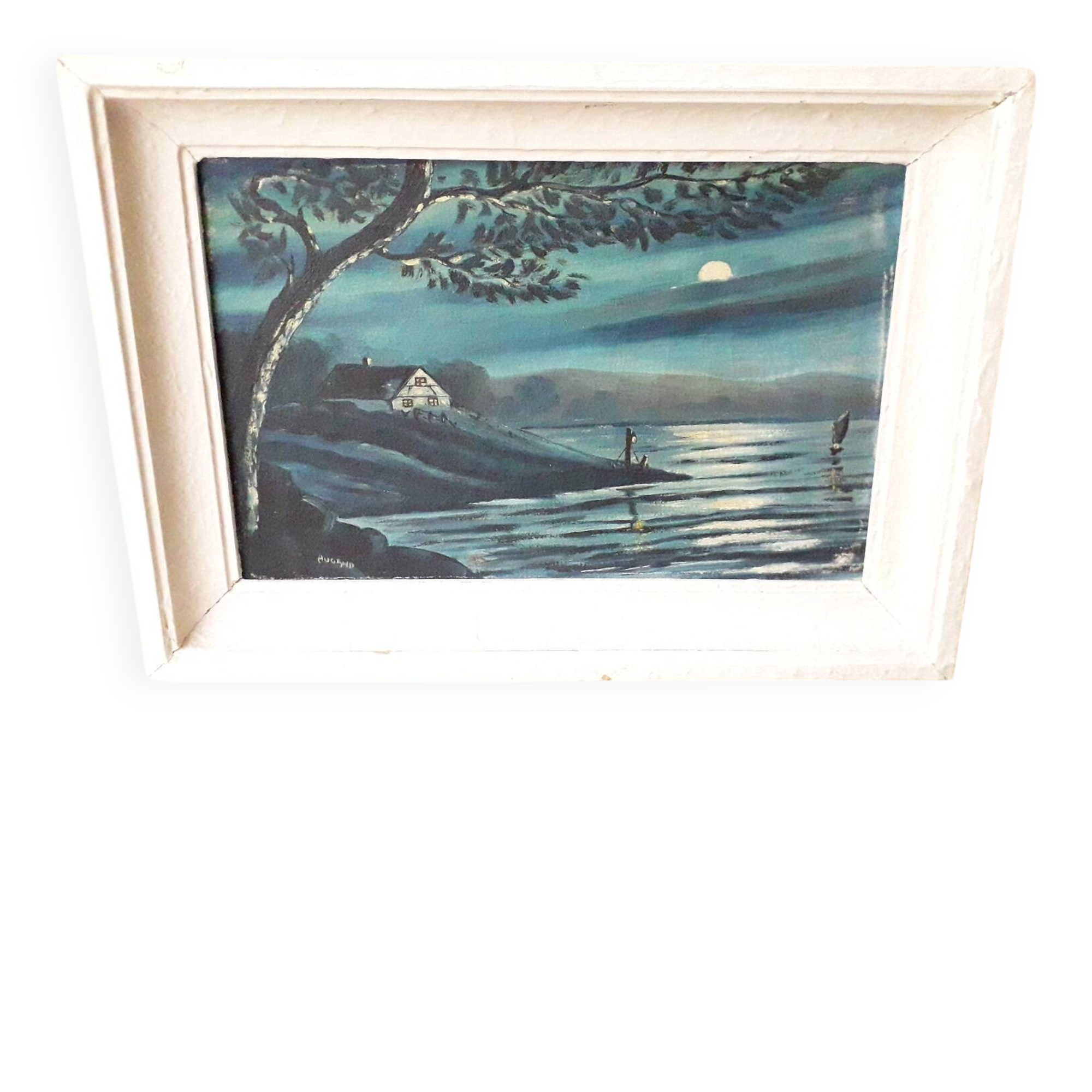 Tableau peinture clair de lune signé