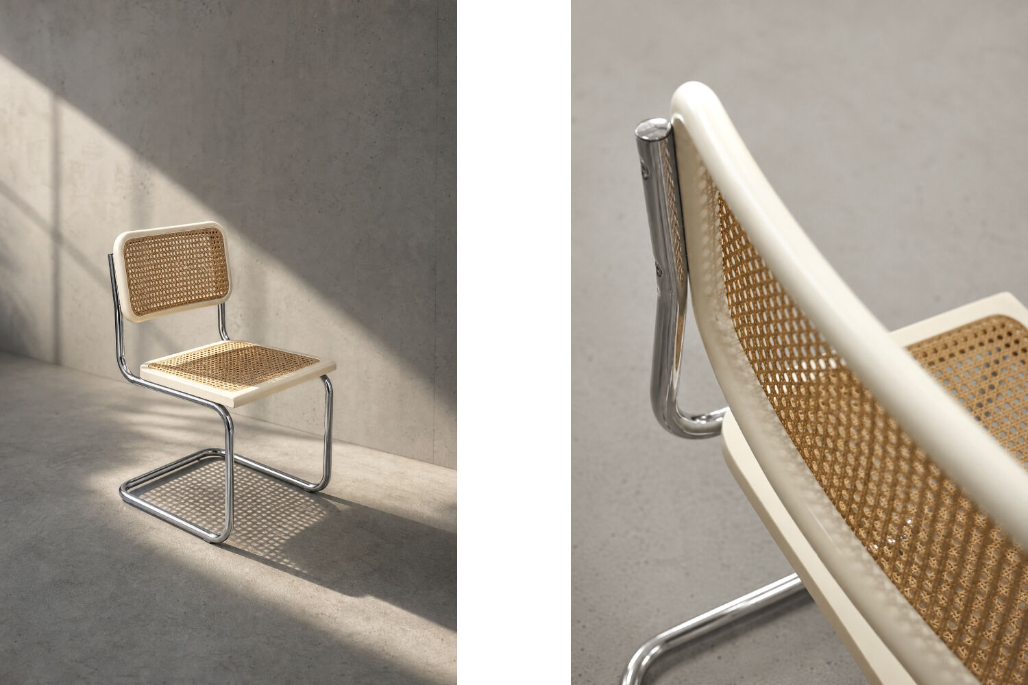 Set of 2 Vintage MidCentury Italian Modern White Wood&French Wicker Chairs
