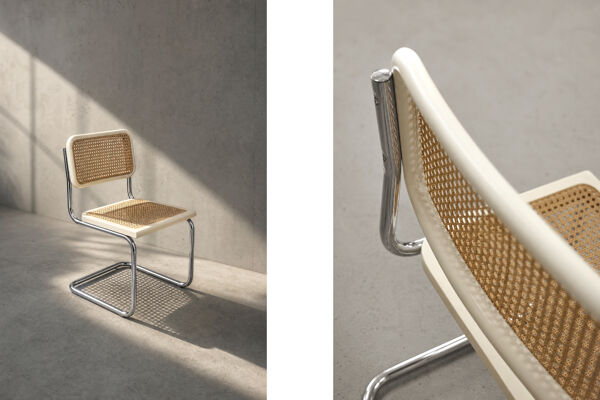 Ensemble de 2 chaises vintage mi-siècle modernes italiennes en bois blanc et osier français.