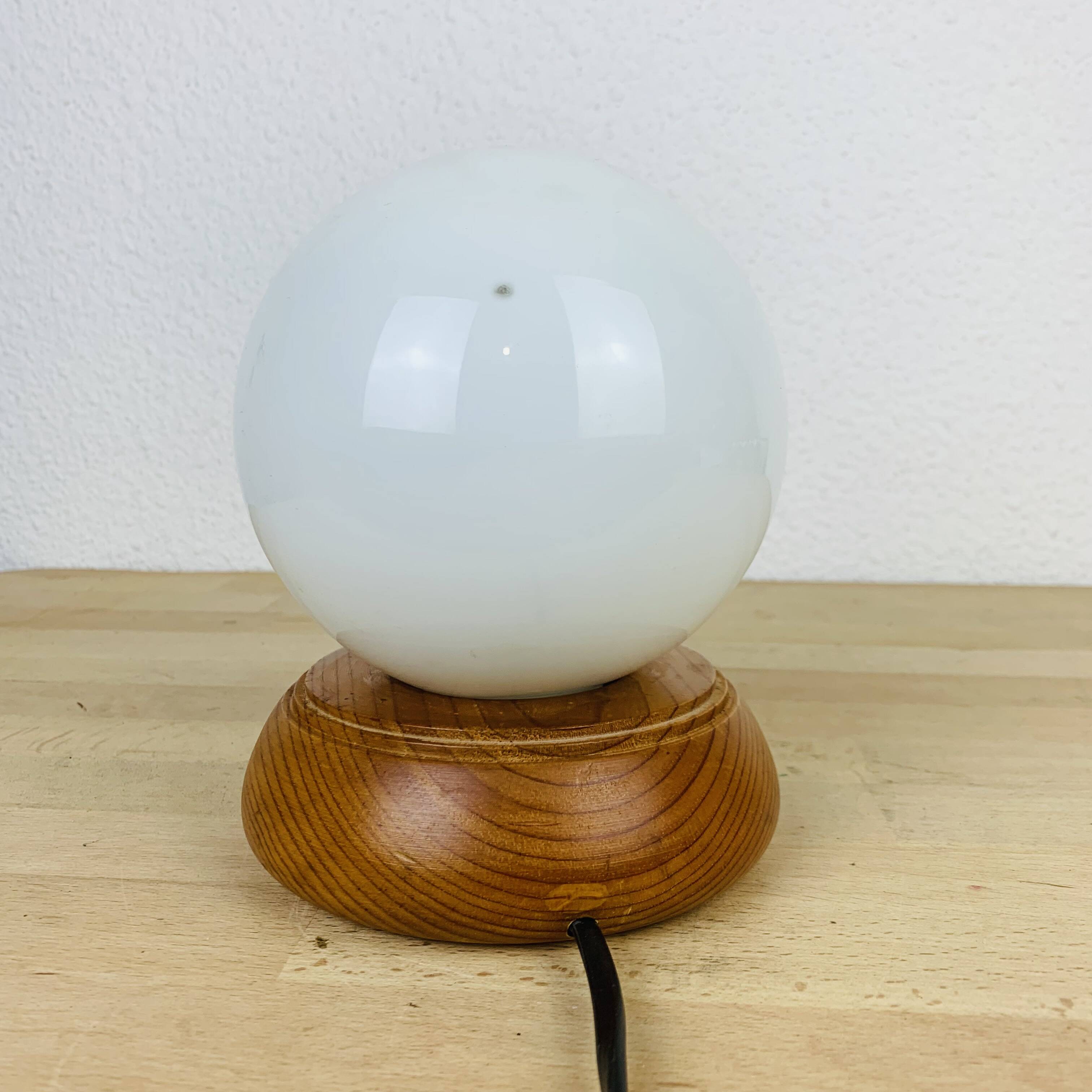 Opaline globe pine lamp from the 60s