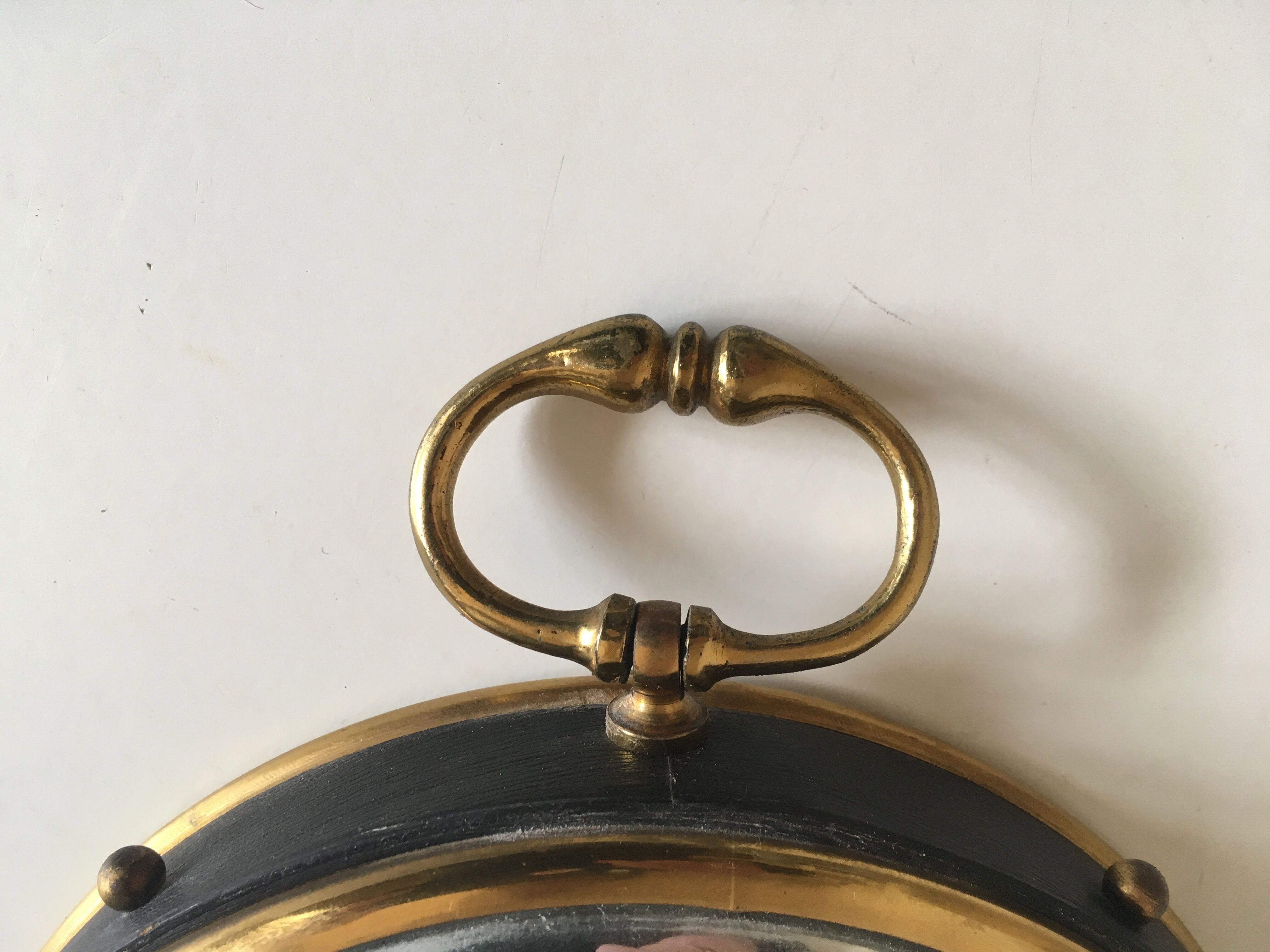 Leather and brass bulging witch mirror 1970 21cm