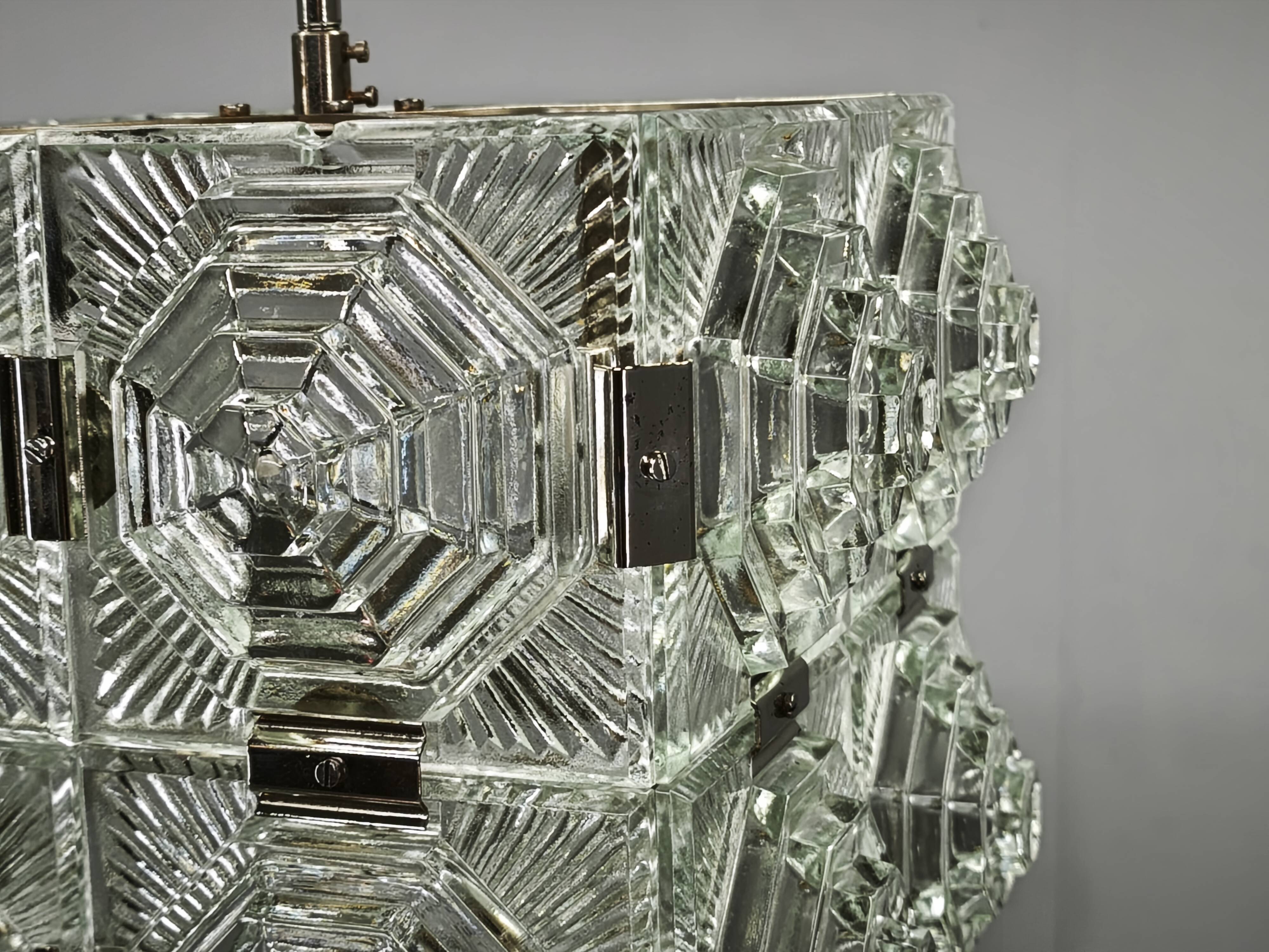 1970s Brutalist Glass Cube Pendant, Kamenický Šenov