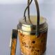 Lucite burl wood & brass ice bucket with tongs, Italy, 1970