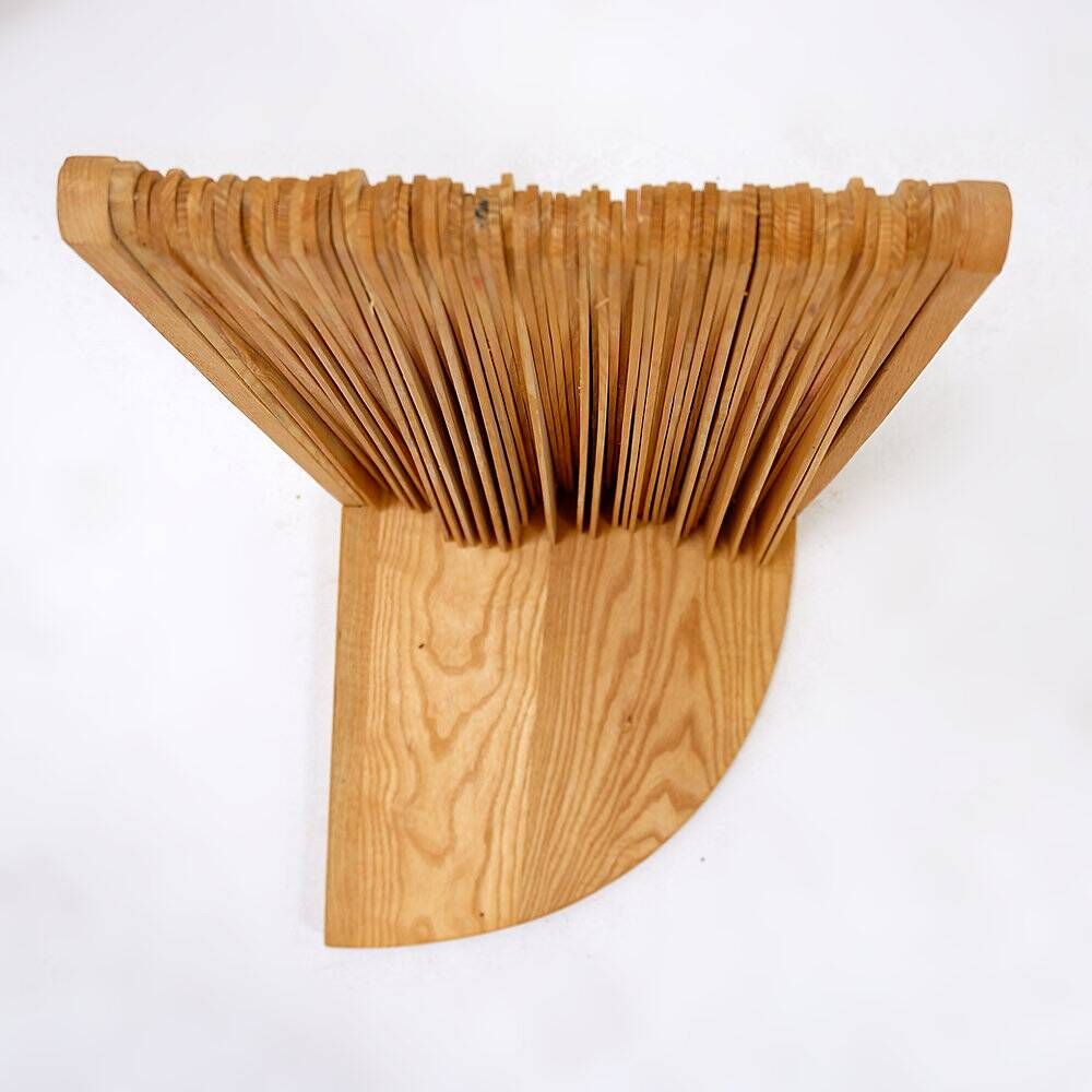 Pine folding screen in the shape of a fan, modern style, France, 1970s - Ø 113cm