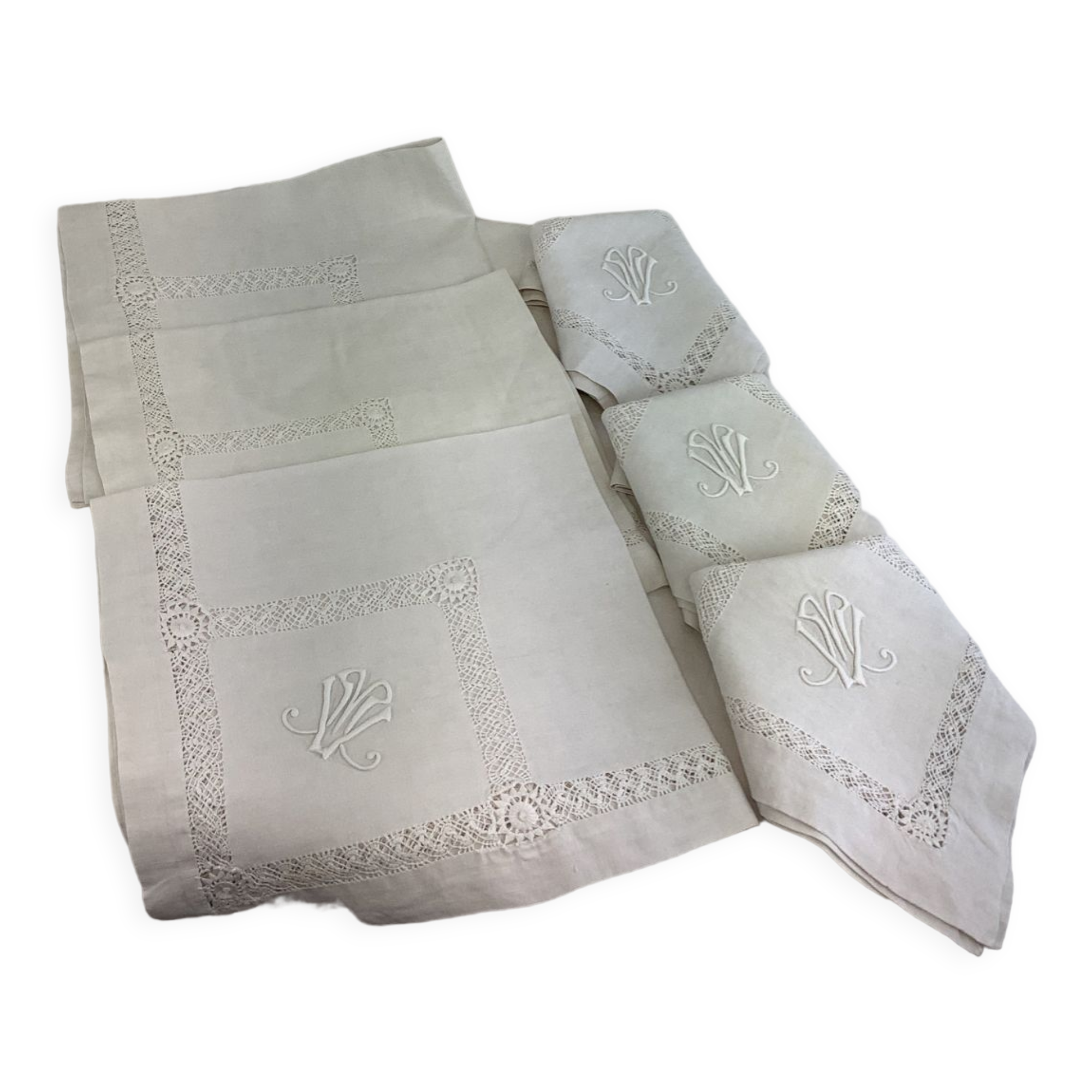6 Antique Linen Napkins monogram