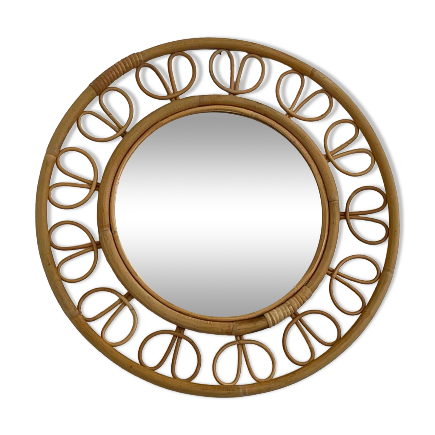 1950s round mirror in bamboo and rattan Franco Albini