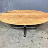 Table basse ovale vintage en chêne chromé
