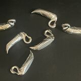 Set of 6 silver metal knife holders for table