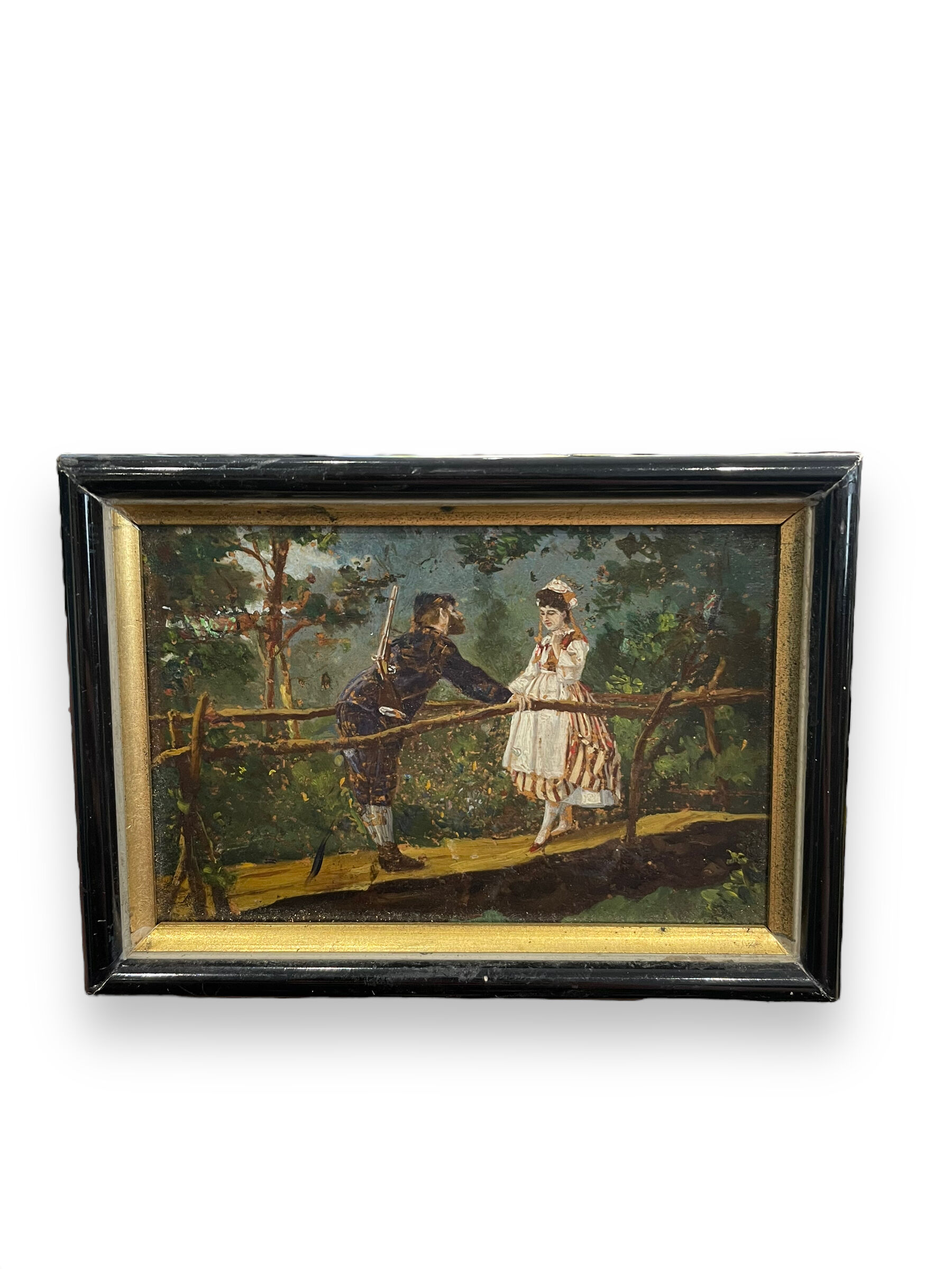 Oil on panel XIXth gallant scene