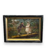 Oil on panel XIXth gallant scene