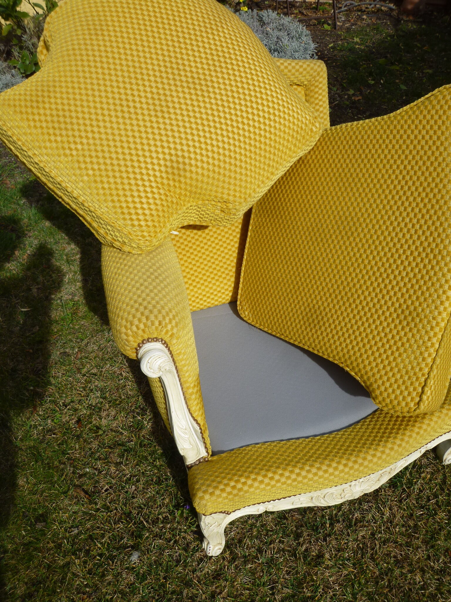 Set two chairs shabby chic fabric yellow