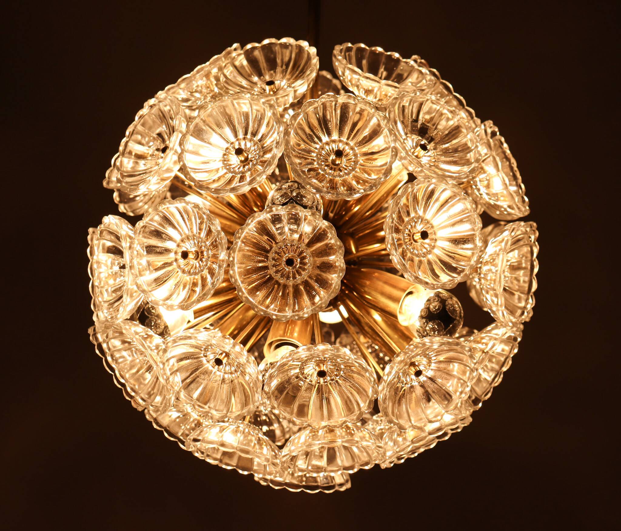 Space Age Sputnik ceiling chandelier/ceiling lamp with crystal flowers, Germany, 1970s