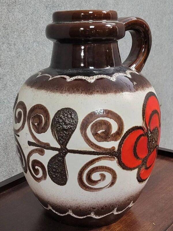 West Germany : Tres grand vase emaillé, ceramique - marron
