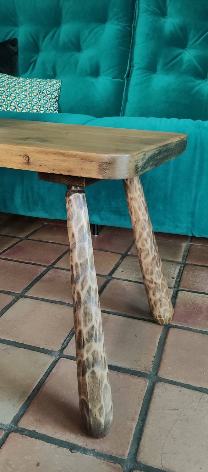 Brutalist solid wood coffee table 70 cm
