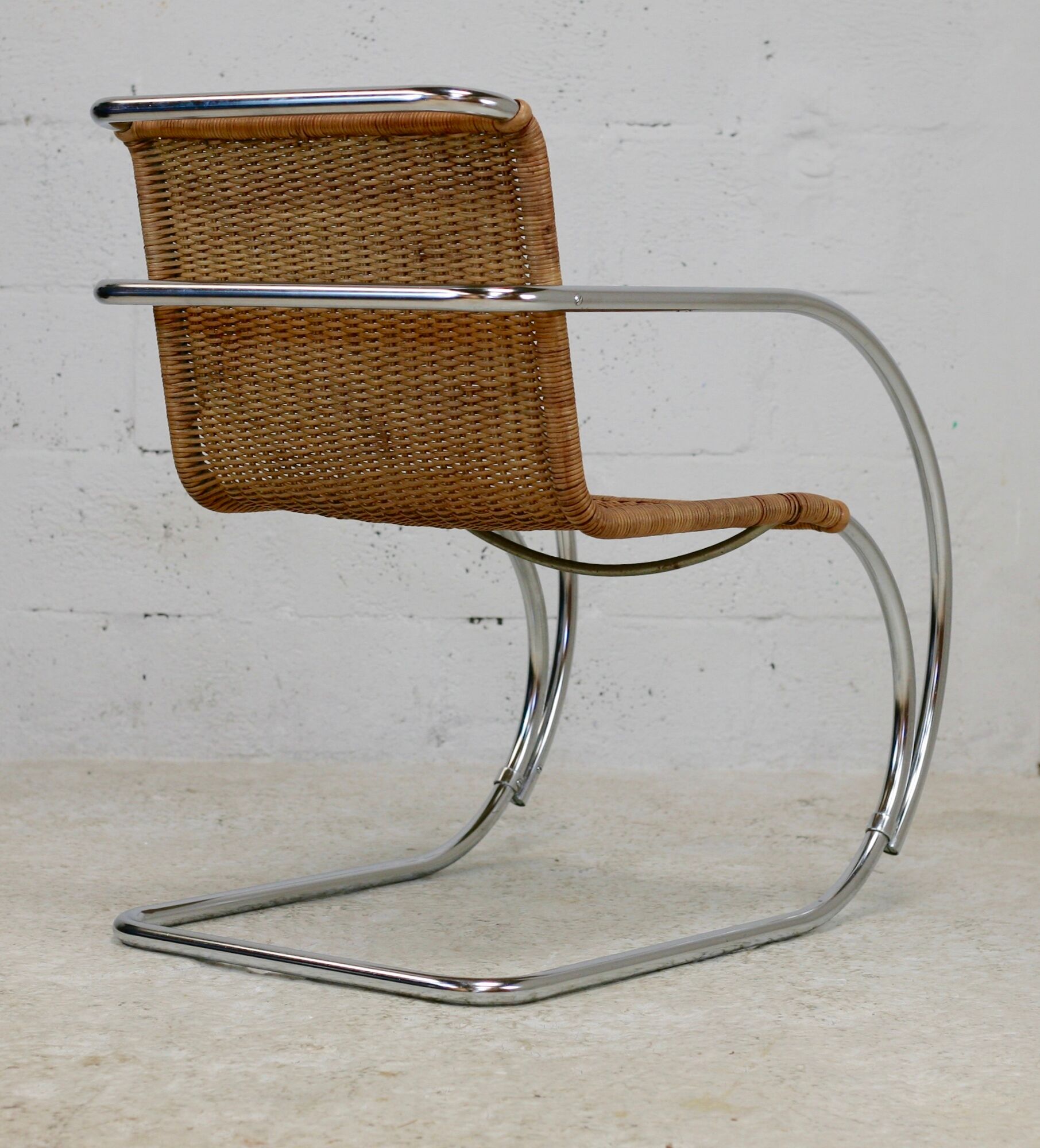 MR20 armchair, tubular chromed steel and rattan, Mies van der Rohe, circa 1960