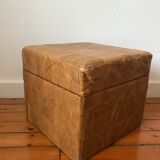 Vintage patchwork leather storage pouf circa 1960